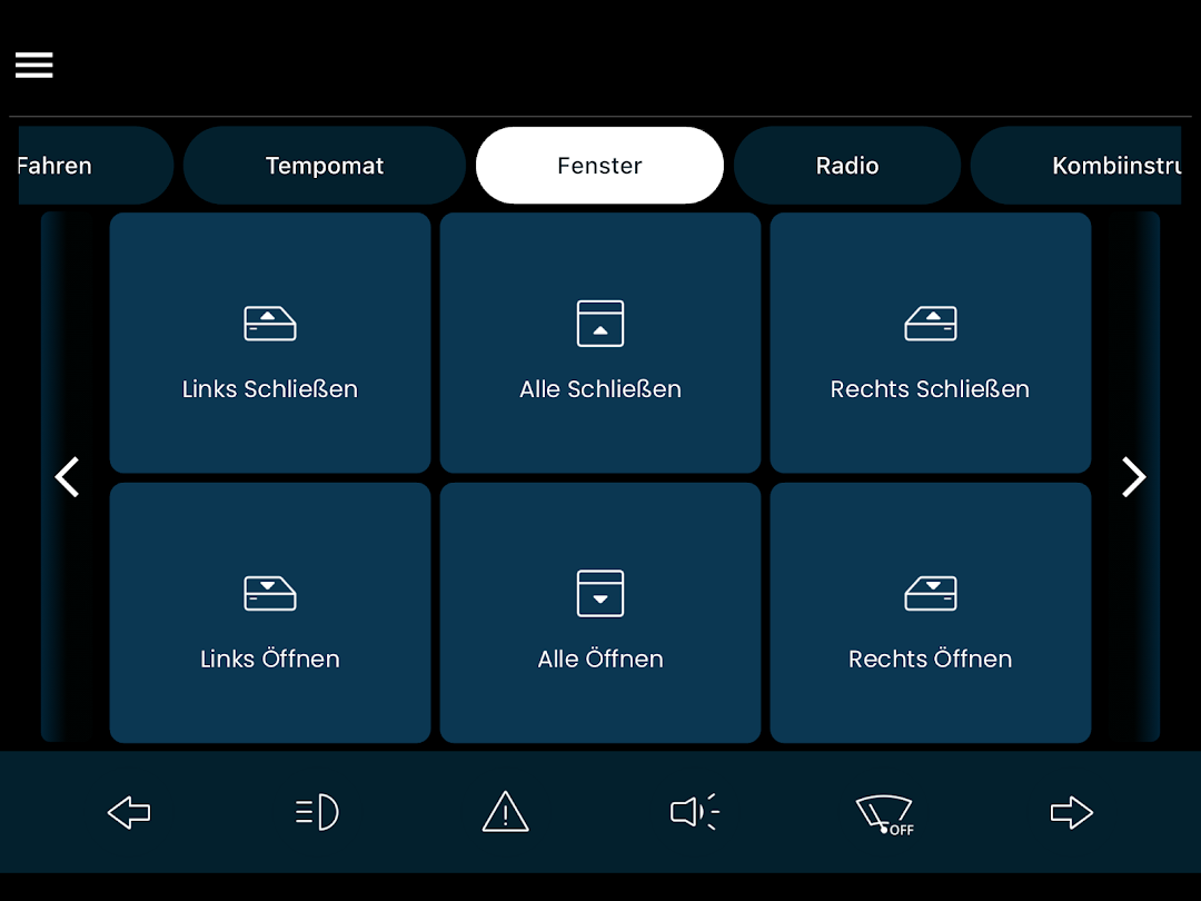 NX NextHMI window screen with buttons to open and close the left, right and all windows